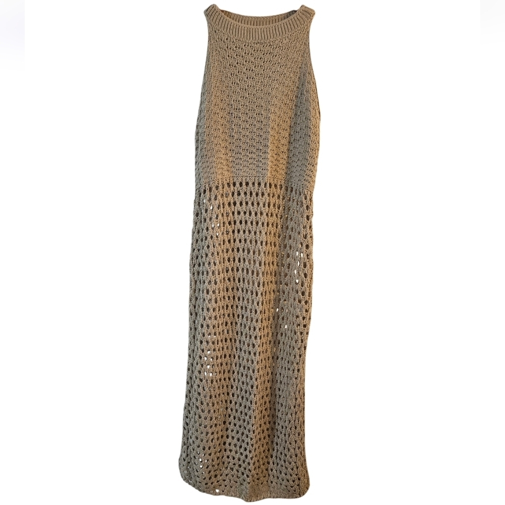 Crochet Cover Up Beach Hollow Out Sleeveless Bikini Swimsuit Side Split Dress - Picture 10 of 16